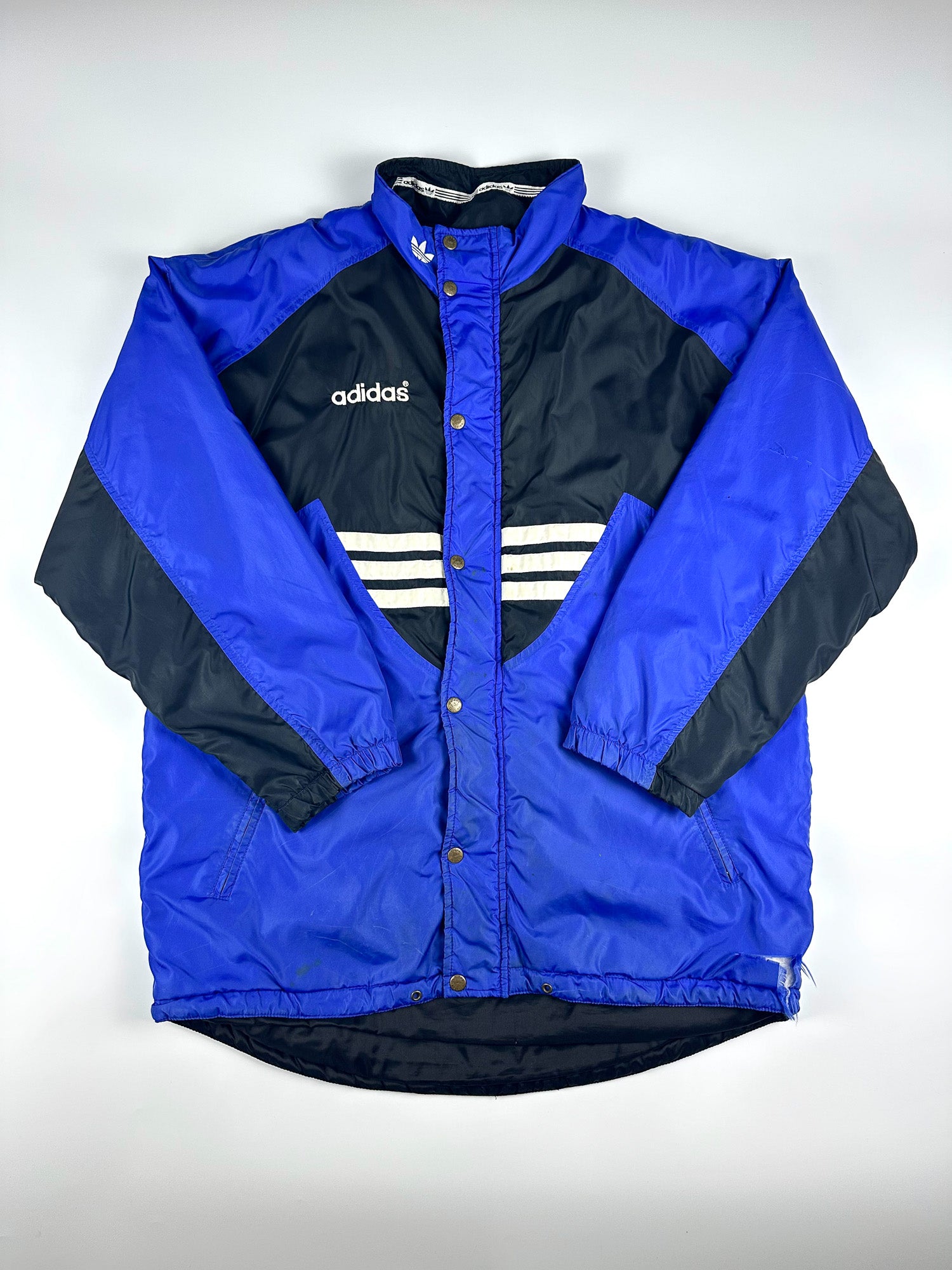 Vintage 90s Adidas 3 Stripe Trefoil Spellout Embroidered Training Parka Jacket (L)