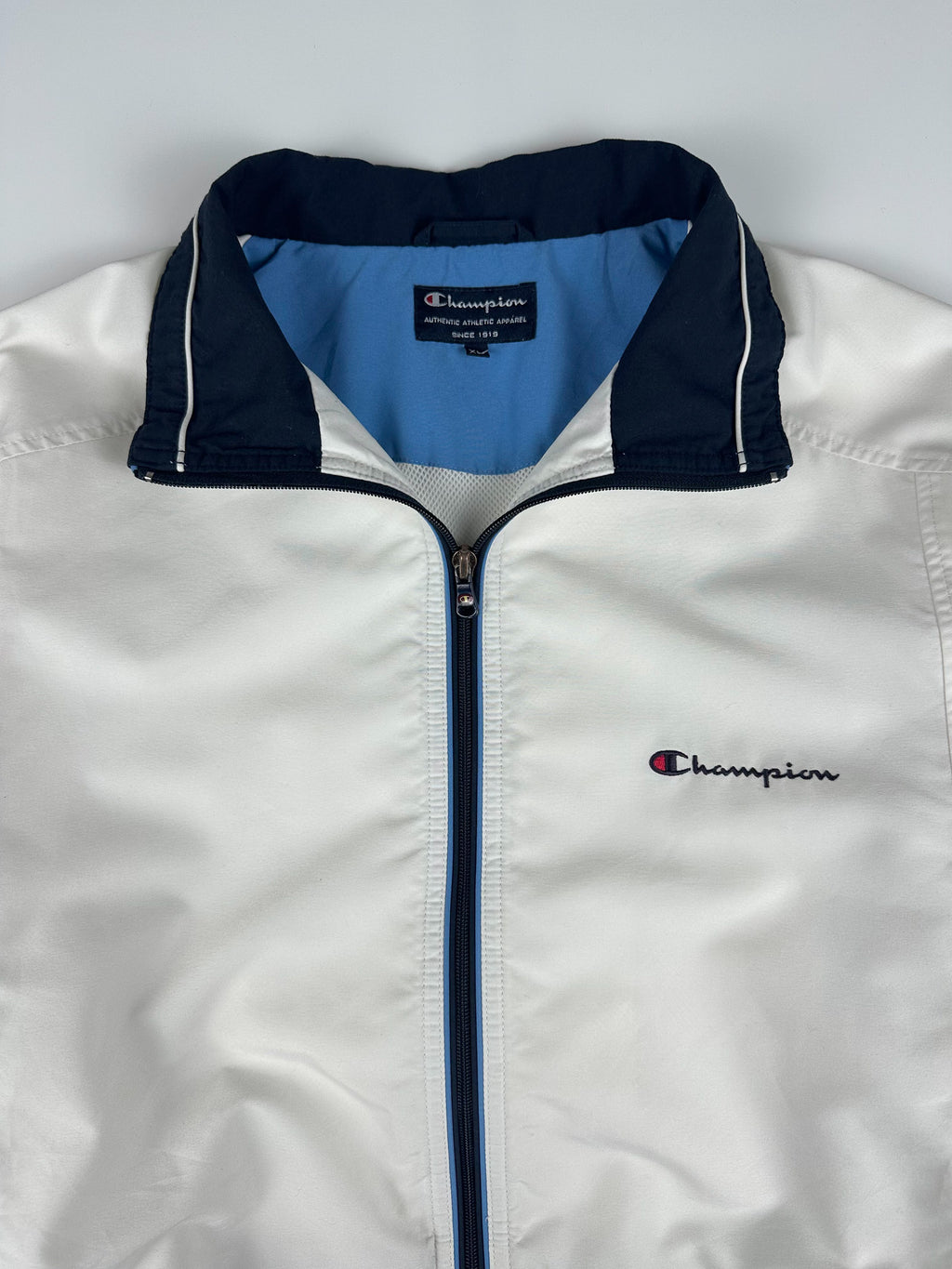 Vintage 00s Champion Embroidered Logo Tape Stripe Windbreaker Track Jacket (XL)