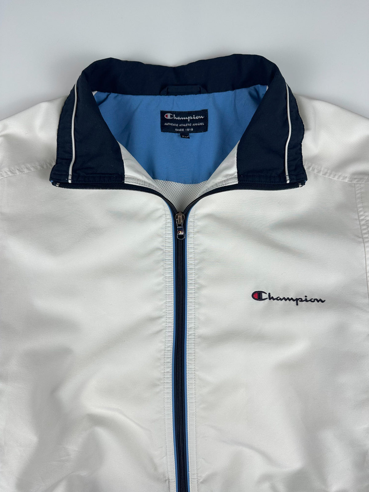 Vintage 00s Champion Embroidered Logo Tape Stripe Windbreaker Track Jacket (XL)