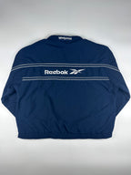 Vintage 90s Reebok Embroidered Logo Spellout Striped Windbreaker Jacket (XL)