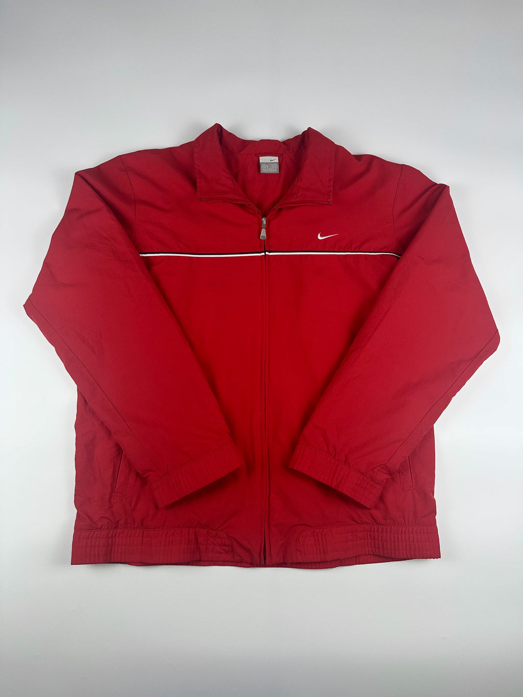 Vintage 00s Nike Embroidered Mini Swoosh Striped Windbreaker Jacket (L)
