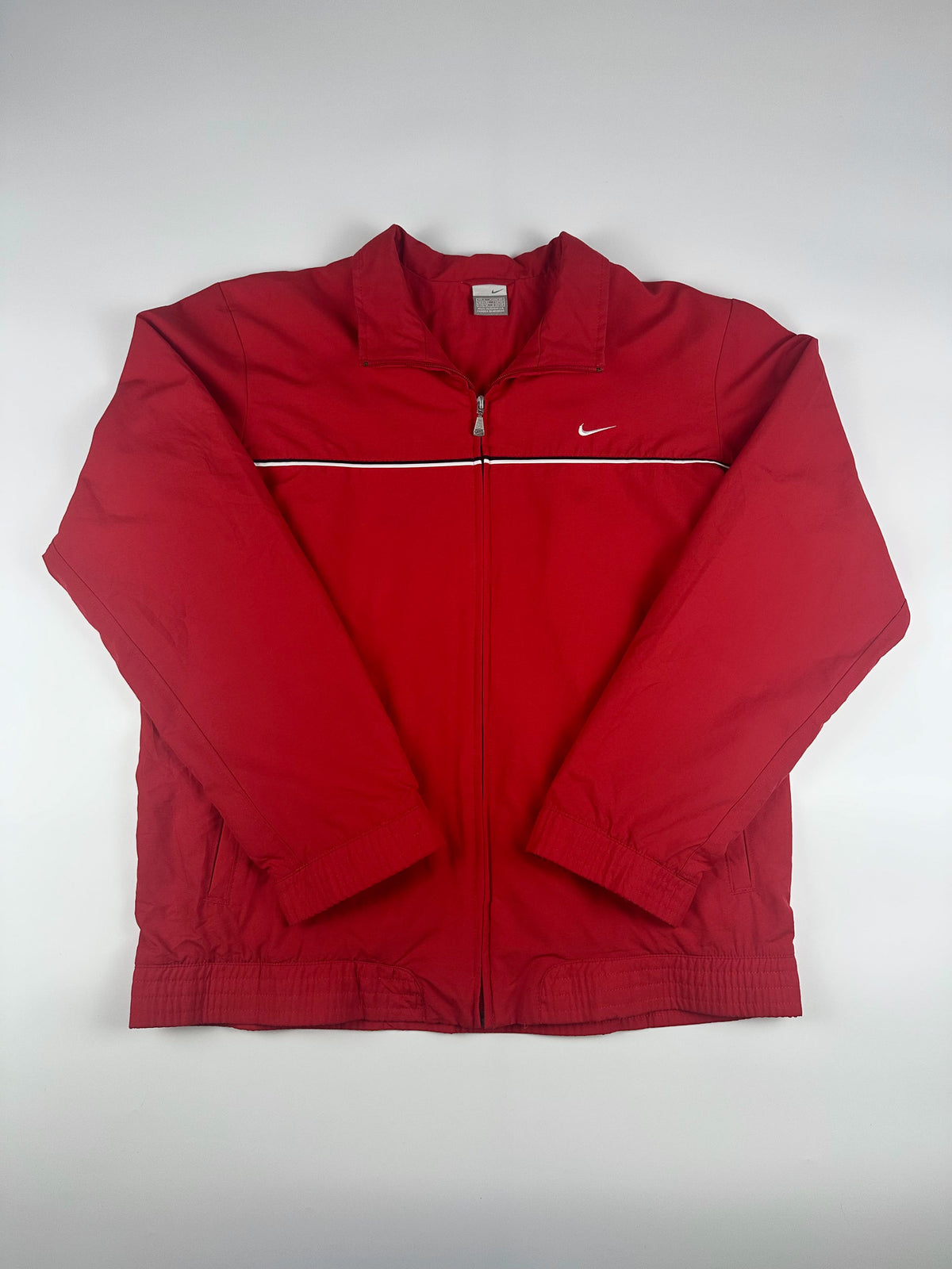 Vintage 00s Nike Embroidered Mini Swoosh Striped Windbreaker Jacket (L)