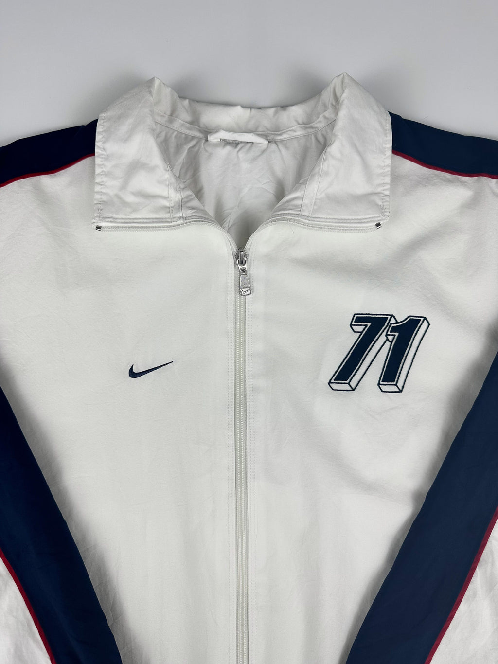 Vintage 00s Nike Embroidered Mini Swoosh Striped Windbreaker Jacket (XL)