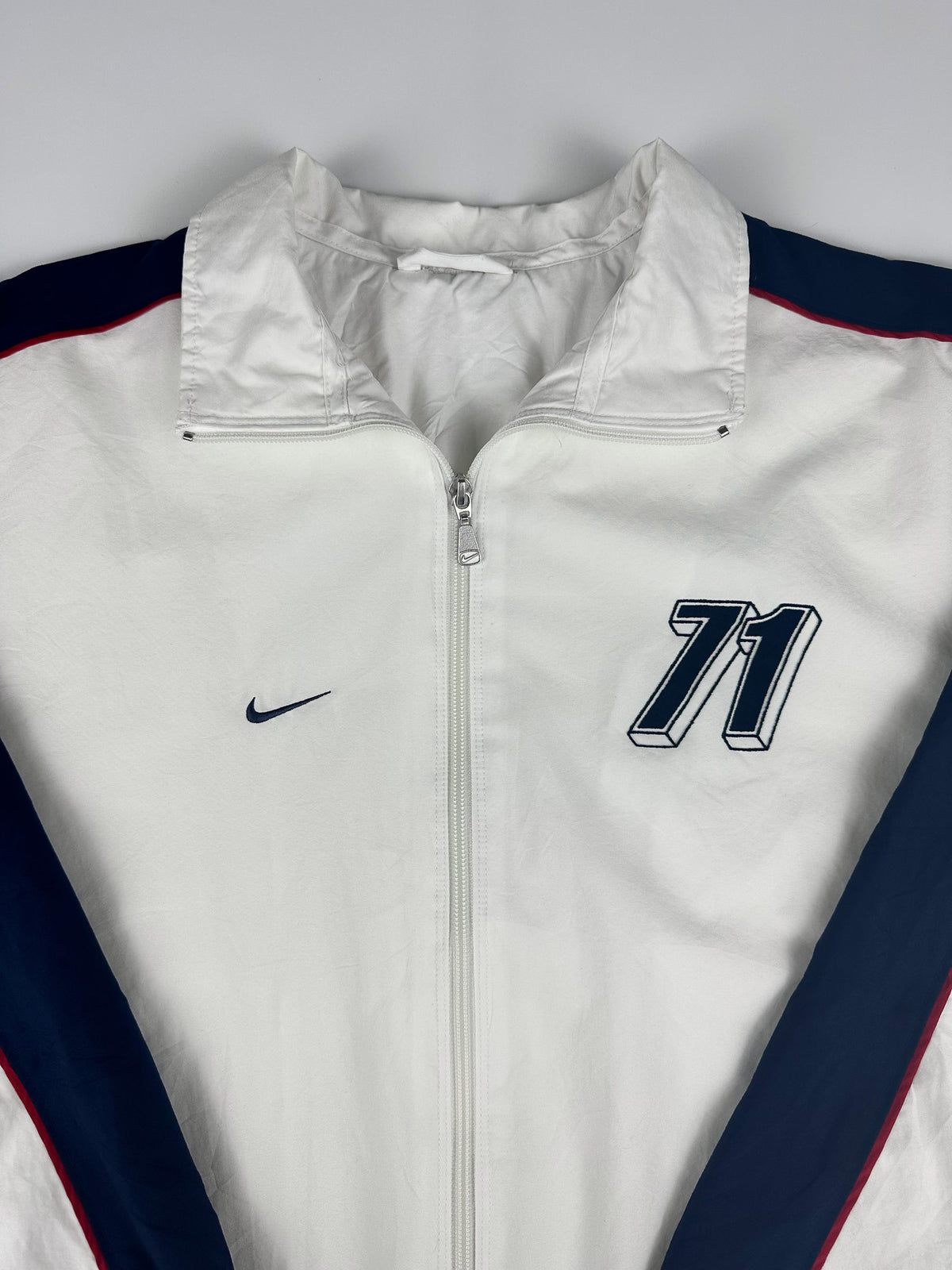 Vintage 00s Nike Embroidered Mini Swoosh Striped Windbreaker Jacket (XL)