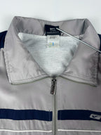 Vintage 90s Nike Embroidered Swoosh Logo Spellout Striped Windbreaker Jacket (XL)