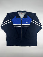 Vintage 90s Nike Embroidered Club Logo Big Swoosh Striped Windbreaker Jacket (L)
