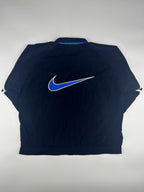 Vintage 90s Nike Embroidered Club Logo Big Swoosh Striped Windbreaker Jacket (L)