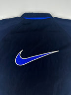 Vintage 90s Nike Embroidered Club Logo Big Swoosh Striped Windbreaker Jacket (L)