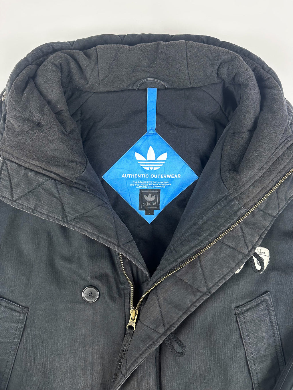 Preloved 00s 2007 Adidas 3 Stripe Small Patch N3B Hooded Military Parka Jacket (L)