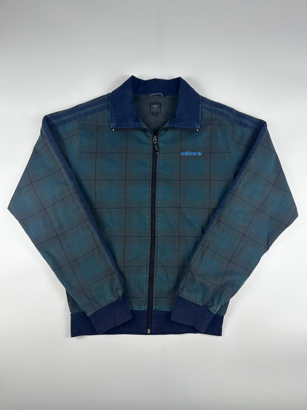 Preloved 00s 2007 Adidas 3 Stripe Embroidered Logo Plaid Bomber Jacket (S)
