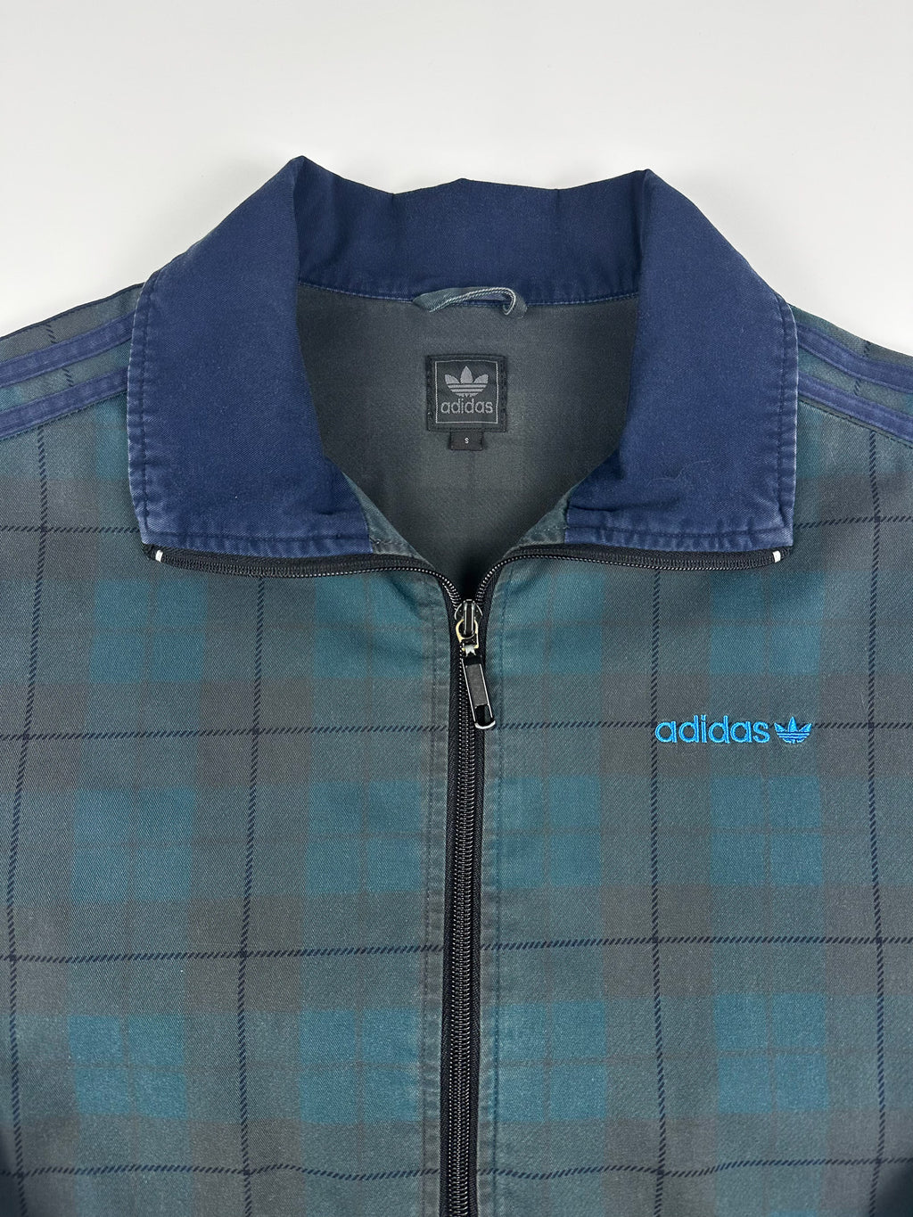 Preloved 00s 2007 Adidas 3 Stripe Embroidered Logo Plaid Bomber Jacket (S)