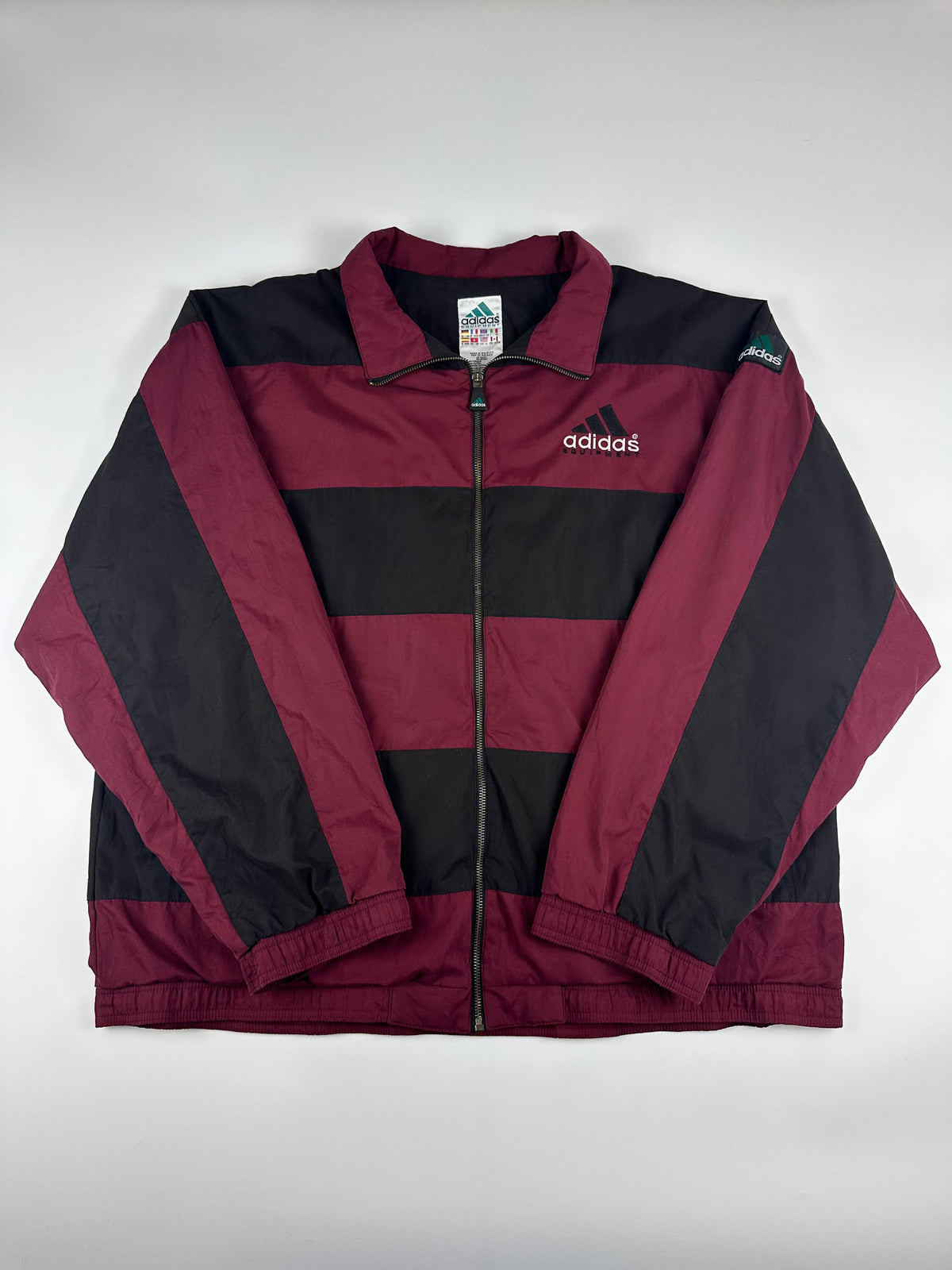 Vintage 90s Adidas Equipment Embroidered Logo Horizontal Stripe Colour Block Windbreaker Jacket (XL)