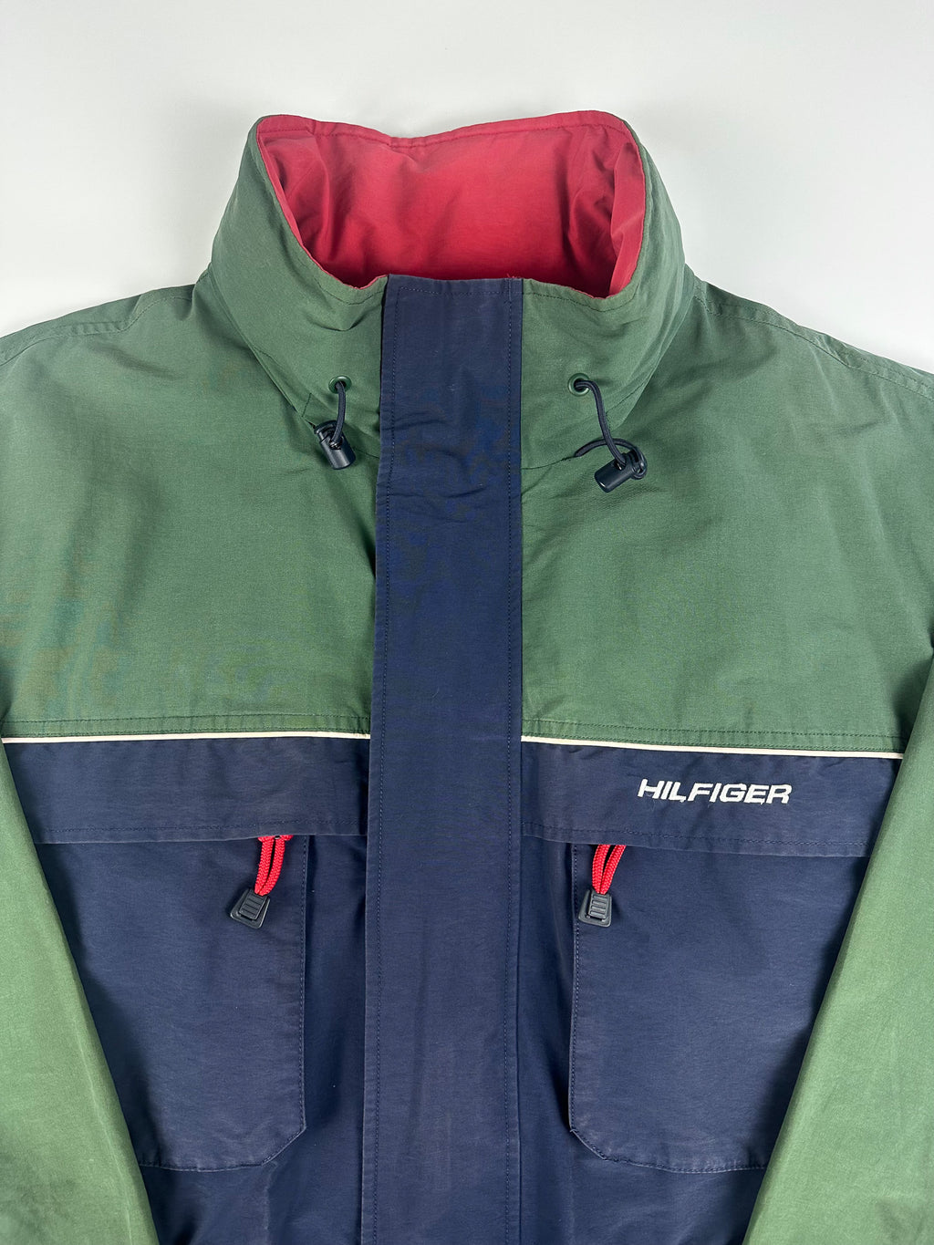 Vintage 90s Tommy Hilfiger Colour Block Packable Hood Heavy Sailing Parka Jacket (XL)
