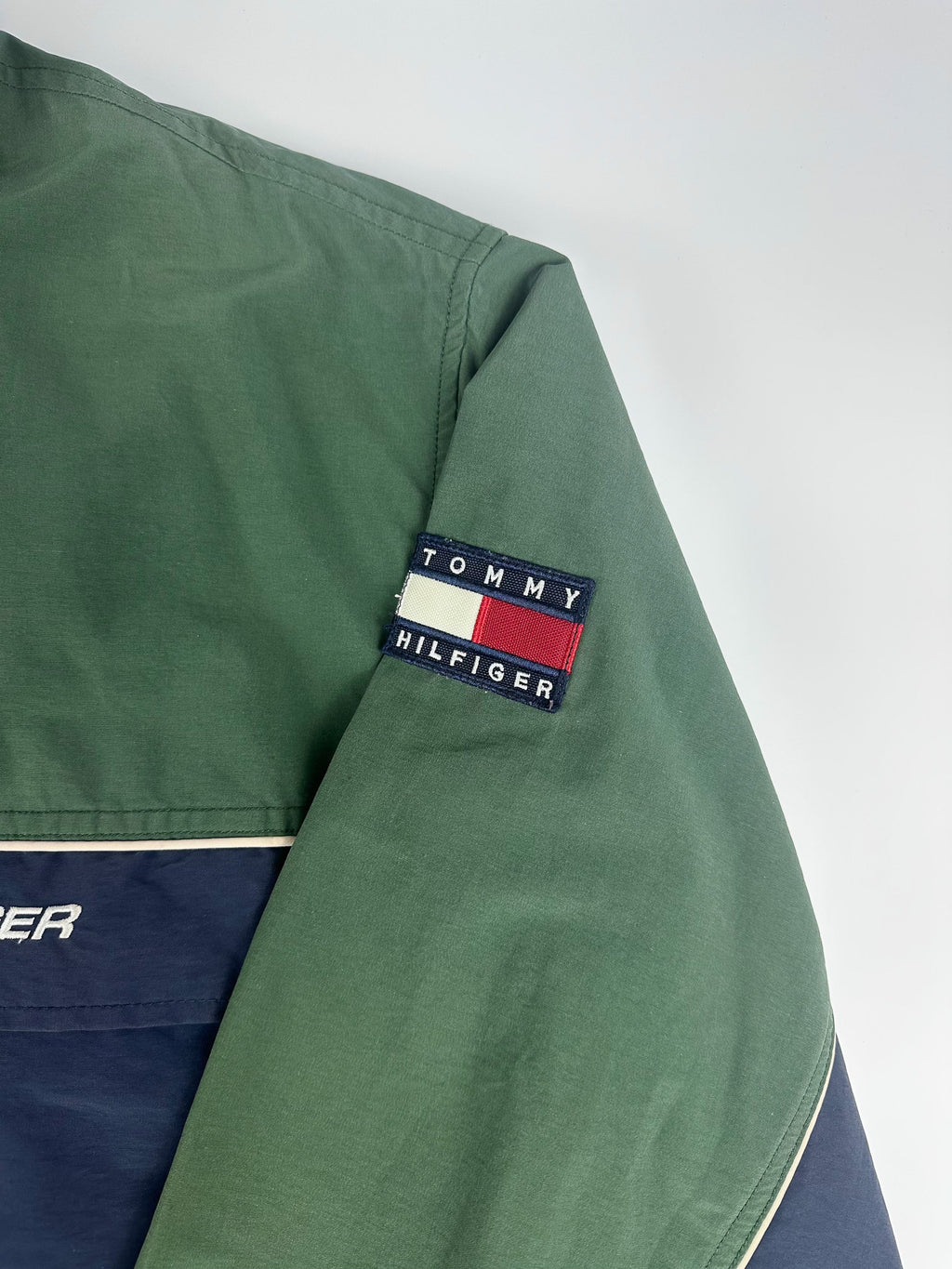 Vintage 90s Tommy Hilfiger Colour Block Packable Hood Heavy Sailing Parka Jacket (XL)