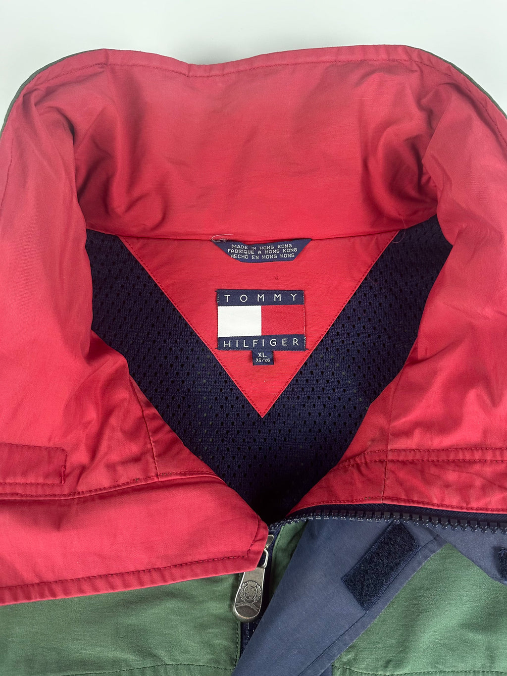 Vintage 90s Tommy Hilfiger Colour Block Packable Hood Heavy Sailing Parka Jacket (XL)