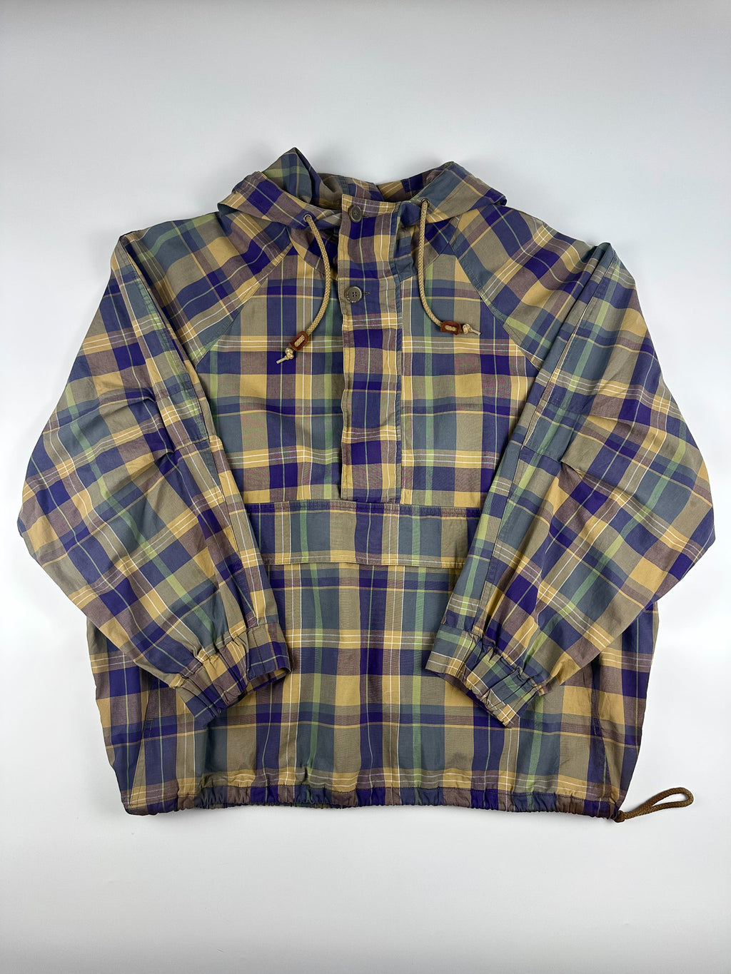Vintage 90s GAP Plaid Toggle Hooded Half Zip Anorak Pullover Parka Jacket (XL)