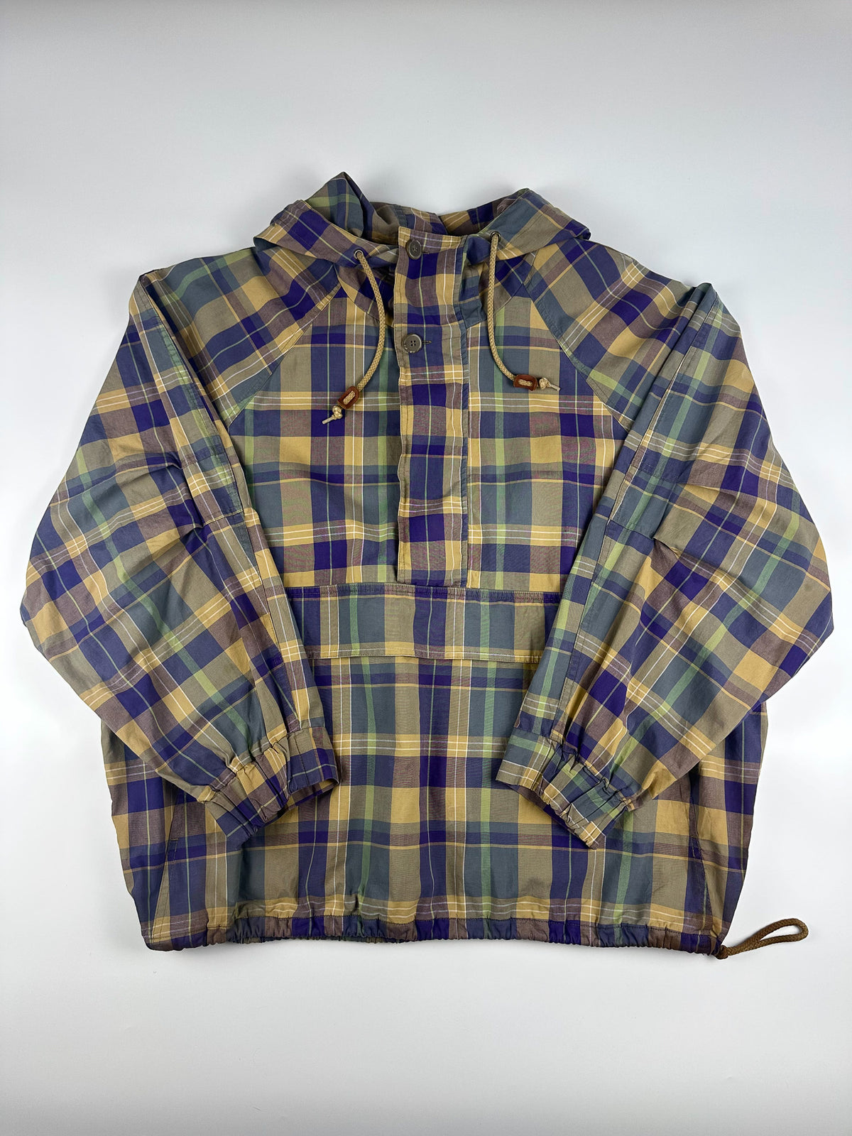 Vintage 90s GAP Plaid Toggle Hooded Half Zip Anorak Pullover Parka Jacket (XL)