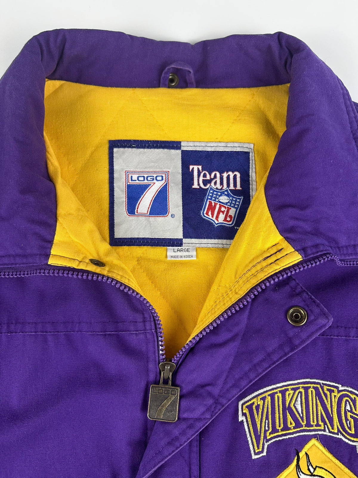 Vintage 90s Logo 7 Minnesota Vikings Team NFL Heavyweight Quilt Lined Jacket (L)