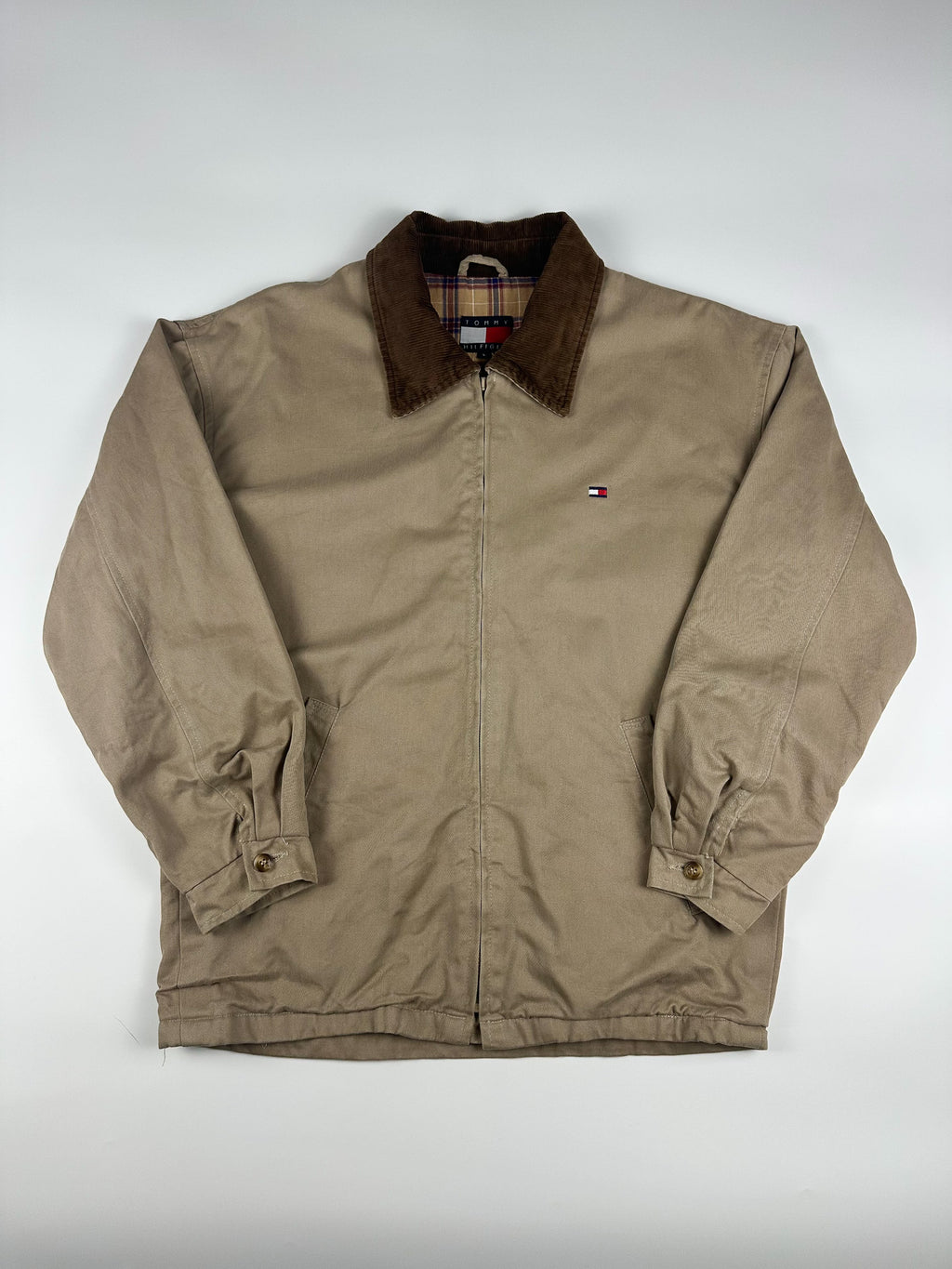 Vintage 00s Tommy Hilfiger Embroidered Logo Utility Workwear Trucker Jacket (L)