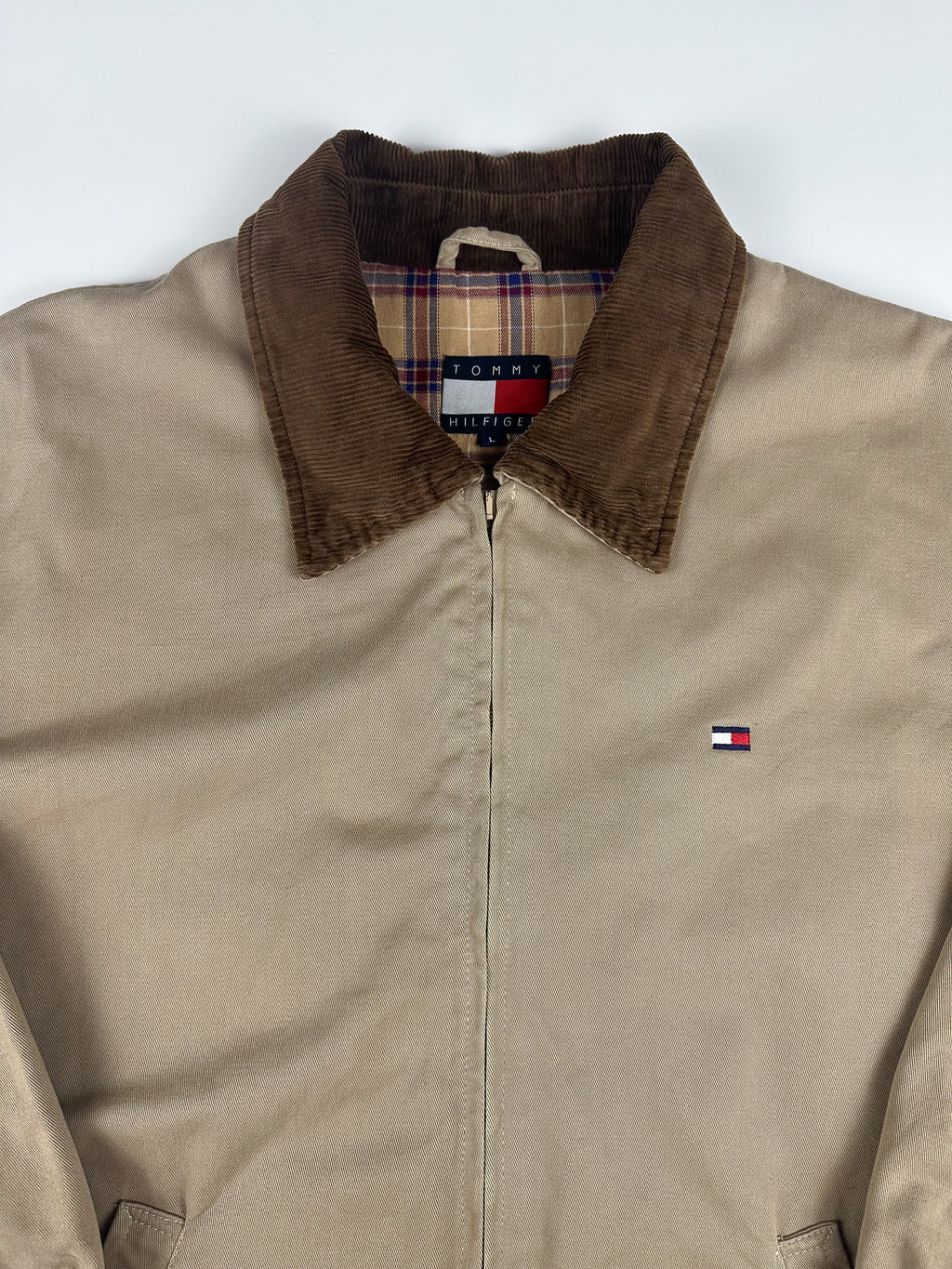 Vintage 00s Tommy Hilfiger Embroidered Logo Utility Workwear Trucker Jacket (L)