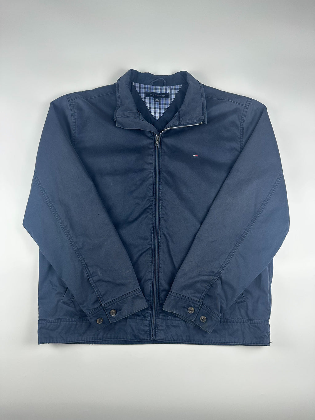 Preloved 2010 Tommy Hilfiger Embroidered Mini Flag Plaid Lined Harrington Jacket (L)
