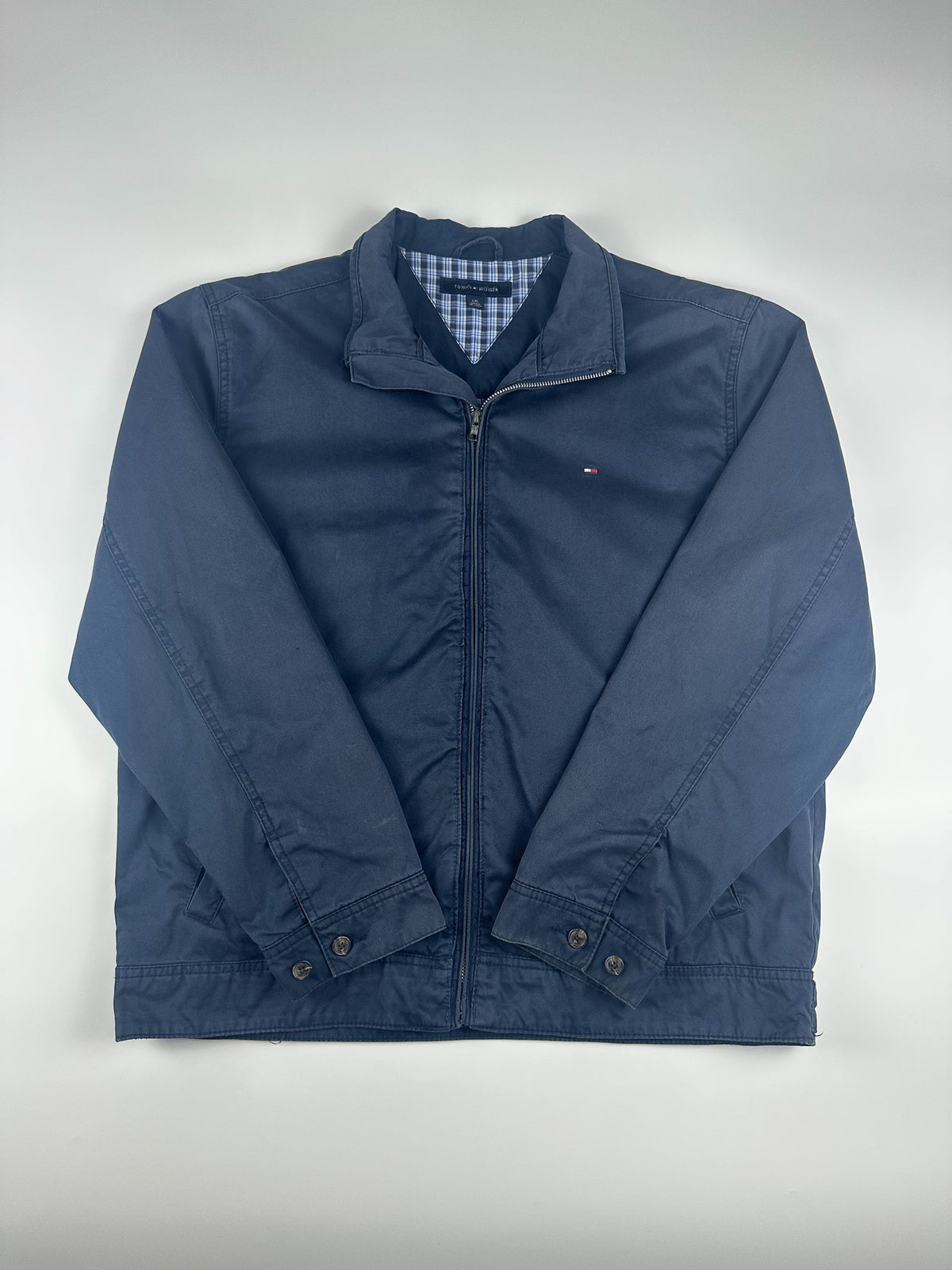 Preloved 2010 Tommy Hilfiger Embroidered Mini Flag Plaid Lined Harrington Jacket (L)
