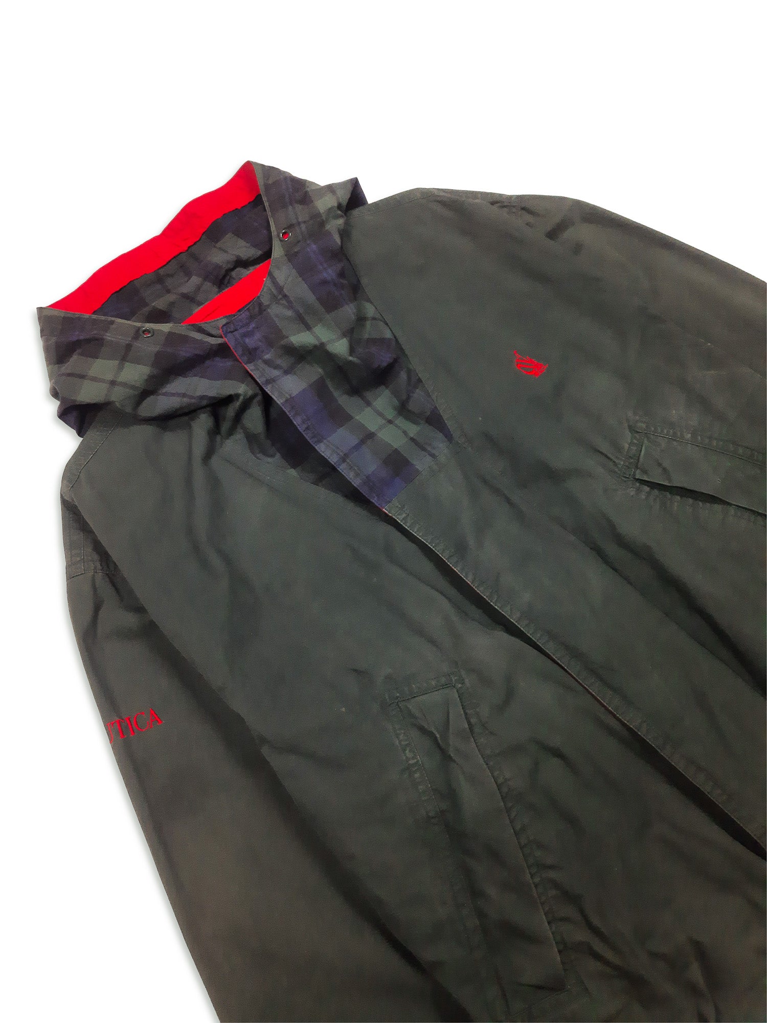 Vintage 90s Nautica Plaid Hooded Windbreaker (L)