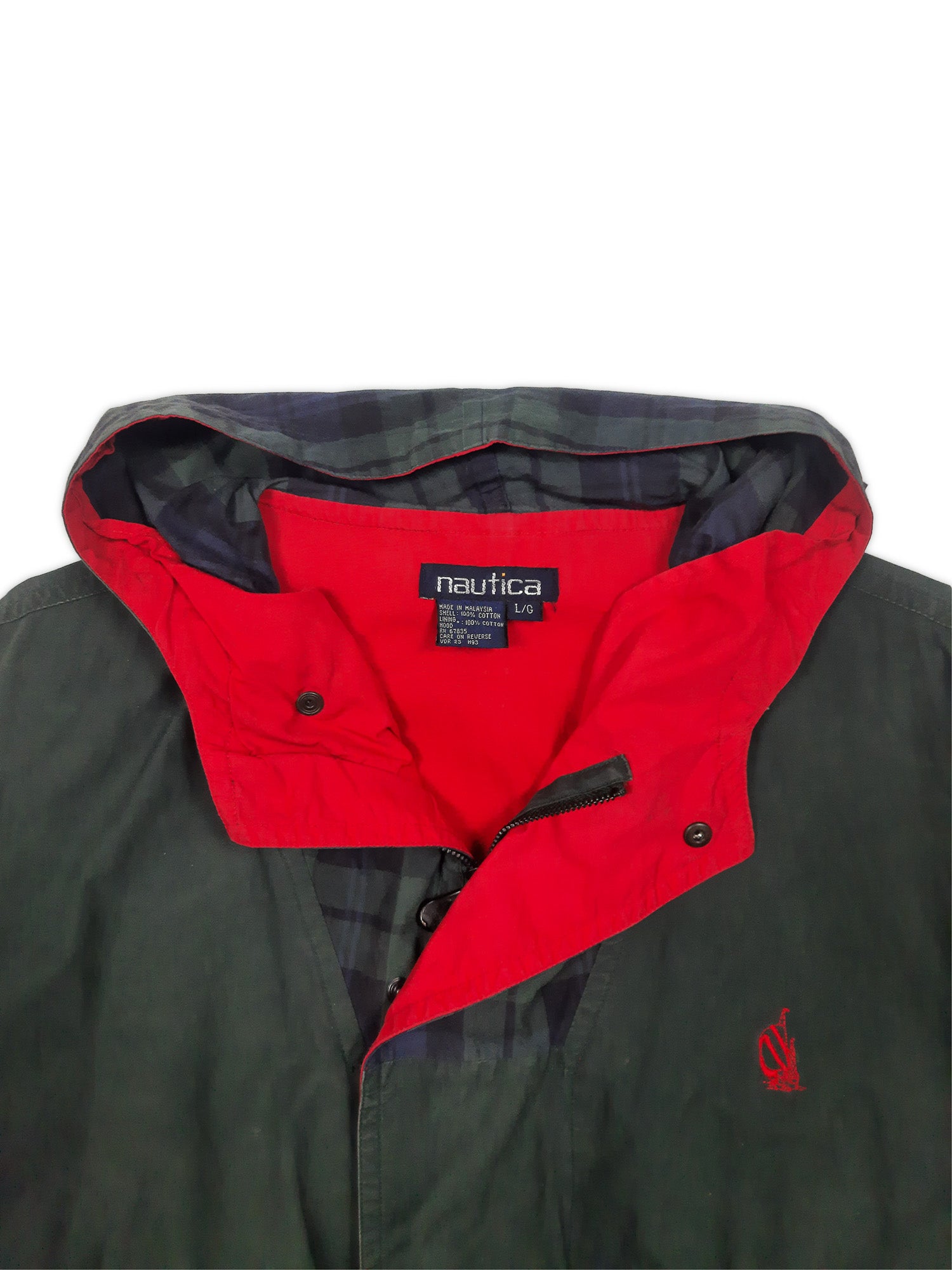 Vintage 90s Nautica Plaid Hooded Windbreaker (L)
